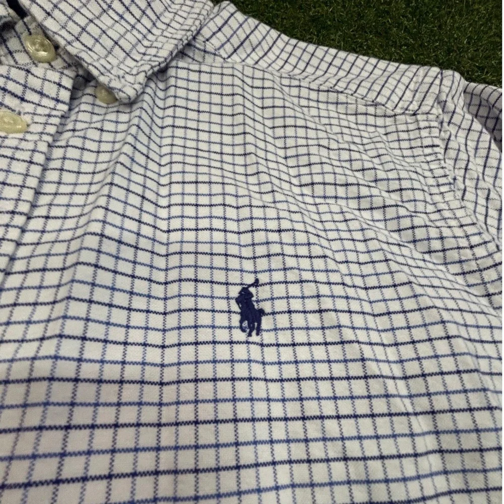 Ralph Lauren Boys Size 18 Blue White Check Long Sleeve Button Down Shirt Cotton